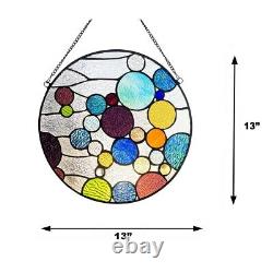 Tiffany Style Stained Glass Round Window Panel 13 Tall BUBBLES Geometric Design