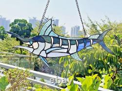 Tiffany Style Stained Glass SWORDFISH Window Panel Suncatcher Art Glass 16 L 7 H