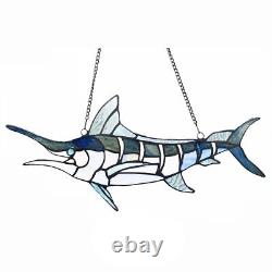 Tiffany Style Stained Glass SWORDFISH Window Panel Suncatcher Art Glass 16 L 7 H