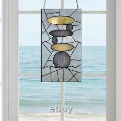 Tiffany Style Stained Glass Stone Art Window Panel Suncatcher 15x18in