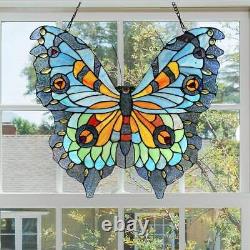 Tiffany Style Stained Glass Swallowtail Butterfly Window Panel 22W x 20.5H