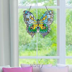 Tiffany Style Stained Glass Swallowtail Butterfly Window Panel 22W x 20.5H