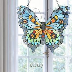 Tiffany Style Stained Glass Swallowtail Butterfly Window Panel 22W x 20.5H