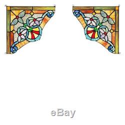 Tiffany Style Stained Glass Victorian Corner Window Panels 10 Handcrafted PAIR