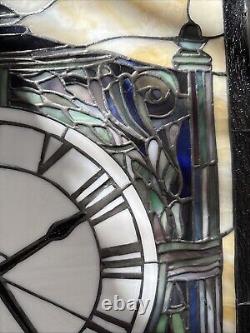 Tiffany Style Stained Glass Window Clock 24x18 Quoizel