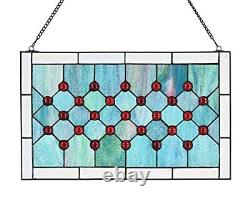 Tiffany-Style Stained Glass Window Panel, 100% Genuine Stained Glass Aqua Blue