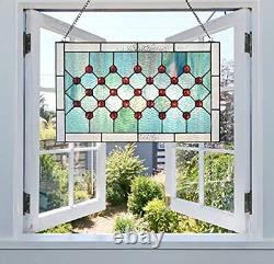 Tiffany-Style Stained Glass Window Panel, 100% Genuine Stained Glass Aqua Blue