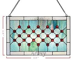 Tiffany-Style Stained Glass Window Panel, 100% Genuine Stained Glass Aqua Blue