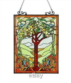 Tiffany Style Stained Glass Window Panel 18 W x 25 T Handcrafted Tree of Life
