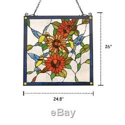 Tiffany Style Stained Glass Window Panel 24.8 Wide x 26 Tall Hummingbirds