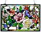 Tiffany Style Stained Glass Window Panel 27 x 19 Butterfly & Roses Floral