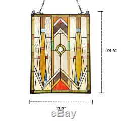 Tiffany Style Stained Glass Window Panel Arts & Crafts Handcrafted 17.7 x 24
