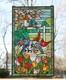 Tiffany Style Stained Glass Window Panel Bird Bath With Flowers, 20 x 33.75 HF