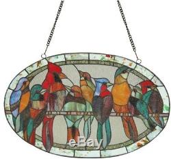 Tiffany Style Stained Glass Window Panel Birds Hanging Wall Art Decor Suncatcher