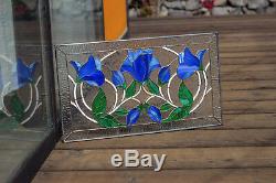 Tiffany Style Stained Glass Window Panel Blue Flowers Knightshayes Royal Garden