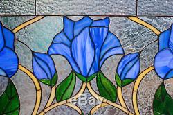 Tiffany Style Stained Glass Window Panel Blue Flowers Knightshayes Royal Garden