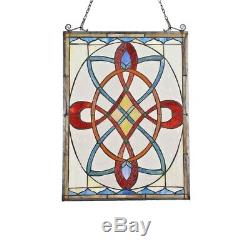 Tiffany Style Stained Glass Window Panel Colorful Floral Medallion 17.7 x 24.6