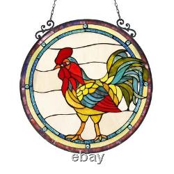 Tiffany Style Stained Glass Window Panel Colorful Rooster Chicken Country Decor