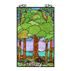 Tiffany Style Stained Glass Window Panel Colorful Summer Forest Tree Design