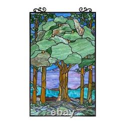 Tiffany Style Stained Glass Window Panel Colorful Summer Forest Tree Design