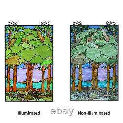 Tiffany Style Stained Glass Window Panel Colorful Summer Forest Tree Design