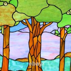 Tiffany Style Stained Glass Window Panel Colorful Summer Forest Tree Design