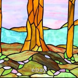 Tiffany Style Stained Glass Window Panel Colorful Summer Forest Tree Design