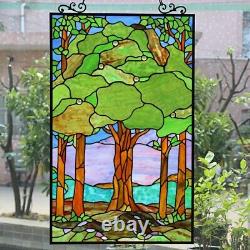Tiffany Style Stained Glass Window Panel Colorful Summer Forest Tree Design