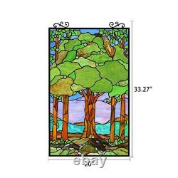 Tiffany Style Stained Glass Window Panel Colorful Summer Forest Tree Design