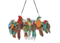 Tiffany Style Stained Glass Window Panel Festival Flock of Birds with a Cardinal