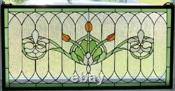 Tiffany Style Stained Glass Window Panel Fleur De Lis 32 x 16
