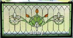Tiffany Style Stained Glass Window Panel Fleur De Lis 32 x 16 FREE SHIP USA