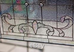 Tiffany Style Stained Glass Window Panel Fleur Lis -Beveled, Clear & Iridescent