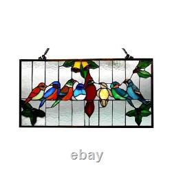 Tiffany Style Stained Glass Window Panel Flock of Birds with a Cardinal Decor