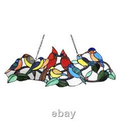Tiffany Style Stained Glass Window Panel Flock of Birds with a pair of Cardinals
