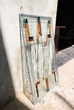 Tiffany Style Stained Glass Window Panel Geometric Frank Lloyd Wright Insprd Art