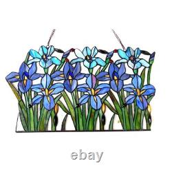 Tiffany Style Stained Glass Window Panel Iris Floral Flower Design Hanging