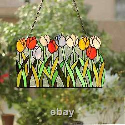 Tiffany Style Stained Glass Window Panel Multi-Color Tulip Floral ONE THIS PRICE