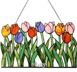 Tiffany Style Stained Glass Window Panel Multi-Color Tulip Floral ONE THIS PRICE