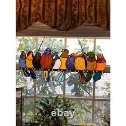 Tiffany Style Stained Glass Window Panel Perched Birds Kitchen Suncatcher 9.5x24