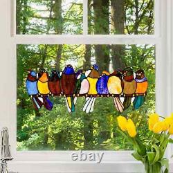 Tiffany Style Stained Glass Window Panel Perched Birds Kitchen Suncatcher 9.5x24