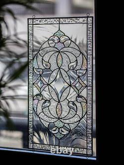Tiffany Style Stained Glass Window Panel RV Clear Beveled Diamond Victorian