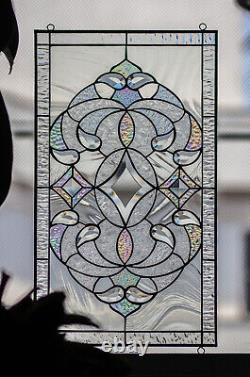 Tiffany Style Stained Glass Window Panel RV Clear Beveled Diamond Victorian