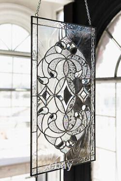Tiffany Style Stained Glass Window Panel RV Clear Beveled Diamond Victorian