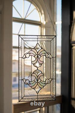 Tiffany Style Stained Glass Window Panel RV Clear Beveled Royal Arrow 21x12 in