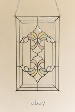 Tiffany Style Stained Glass Window Panel RV Clear Beveled Royal Arrow 21x12 in