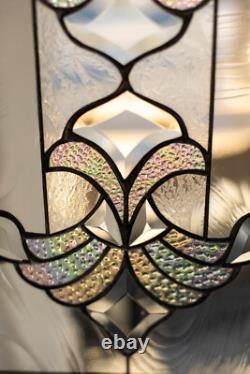 Tiffany Style Stained Glass Window Panel RV Clear Beveled Royal Arrow 21x12 in