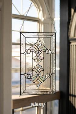 Tiffany Style Stained Glass Window Panel RV Clear Beveled Royal Arrow 21x12 in