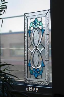 Tiffany Style Stained Glass Window Panel RV Iridescent Beveled Infinity Knot BLU