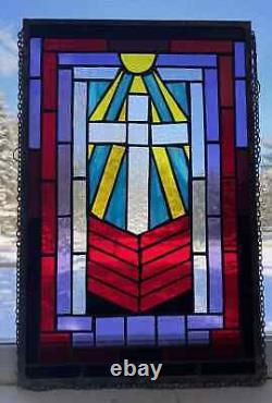 Tiffany Style Stained Glass Window Panel Spot Welded Frame 24X 12 Inches